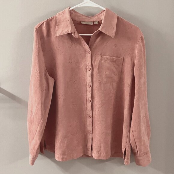 croft & barrow Tops - Croft & Barrow Petites Womens Rose Suede Like Long Sleeve Button Up Shirt PM